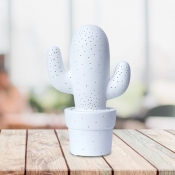White Cactus Table Lamp Creative Kids 1 Head Ceramic Night Stand Light for Child Room