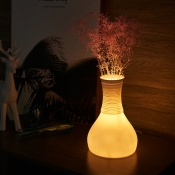 Pot Vase Ceramic Table Lighting Nordic Novelty 1 Bulb White Nightstand Lamp for Living Room