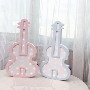 Pink/Blue Guitar Small Night Lamp Cartoon Style Wood Integrated LED Wall Lighting Ideas for Kindergarten