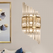 Crystal Flute Gold Wall Lighting Parallelogram 3-Light Mid Century Style Sconce Light