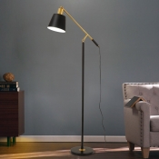 Truncated Cone Shade Iron Floor Lighting Modern 1-Light Black Standing Lamp with Balance Arm
