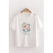 Fashion Girls Letter Fresh Is My Style Flower Graphic Lace Patched Short Sleeves Round Neck Relaxed T Shirt in White