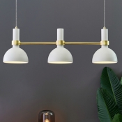 Bowl Dining Table Hanging Lamp Iron 3 Heads Nordic Style Island Lighting in White with Brass Rod Arm