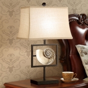 Conch Living Room Table Light Traditional Ceramics 1 Light White Fabric Nightstand Lamp