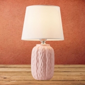 Ceramics Cylindrical Table Lighting Traditional Single Bulb Bedside Fabric Nightstand Lamp in Pink/Yellow/Blue