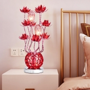 Lotus and Vase Bedside Table Light Art Deco Metal Wire Red/Purple Finish LED Desk Lamp, 16