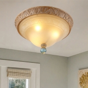 Curved Glass Shade Flushmount Lamp Retro 3 Lights Bedroom Flush Mount Lighting in Brown