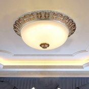 Khaki Bowl Shade Ceiling Mounted Light Farmhouse Crackle Glass LED Bedroom Flushmount Lamp, 10.5