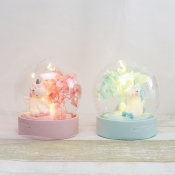 Transparent Glass Ball Mini Night Light Cartoon Battery LED Table Lighting with Pink/Blue Unicorn Inside