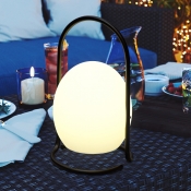 Simple Oval/Square Nightstand Lamp Plastic Bedside USB Charging LED Table Lighting in White with Black Arch Frame