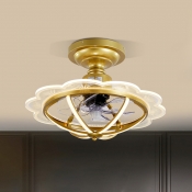 Scalloped Cage Aluminum LED Ceiling Fan Post-Modern 6 Blades Gold Semi Flush Mount Lighting, 22.5