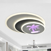 Modern Crescent Acrylic Flushmount LED Flush Ceiling Light with Bottle/Star/Coconut Tree Pattern in Grey and White