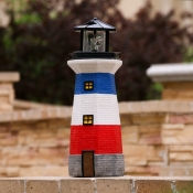 Nordic LED Solar Ground Lamp White and Red Lighthouse Pathway Light with Resin Shade