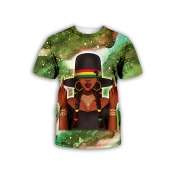 Unique Mens Cartoon Figure 3D Pattern Short Sleeve Crew Neck Relaxed Fit Tee Top