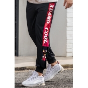 Mens Stylish Striped Character Letter Xuamo Cool Pattern Drawstring 7/8 Length Tapered Fit Graphic Jogger Sweatpants for Men