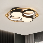 Black-Gold Geometric Flush Mounted Lamp Contemporary LED Metal Flushmount Light in White/Warm Light, 18