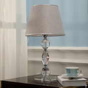 Tapered Shade Table Light Contemporary Fabric LED Clear Nightstand Lamp with Crystal Base