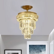 Three-Tiered Crystal Prisms Semi Mount Lighting Contemporary LED Clear Ceiling Light Fixture in Warm Light