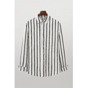 Simple Mens Shirt Striped Printed Long Sleeve Point Collar Regular Fitted Shirt