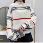 Trendy Geometric Pattern Turtleneck Long Sleeve Cable-Knitted Sweater