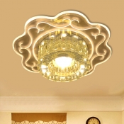 Modern Floral LED Close to Ceiling Light Clear Crystal Flushmount in Red/Warm/Multicolored Light for Hallway
