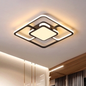 Minimalist Square Frame Ceiling Flush Metallic LED Bedroom Flush Mount Light in White and Black, White/Warm Light
