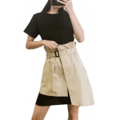 Round Neck Short Sleeve Mini T-Shirt Dress with Belted Asymmetric Skirt Co-ords