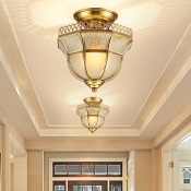 Brass 4 Lights Ceiling Lighting Traditional Bubble and Frosted Glass Curved Dome-Shape Semi Flush Mount
