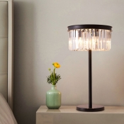 Crystal Prism Drum Table Lamp Minimalistic 4-Light Living Room Nightstand Light in Black