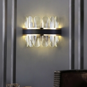 Modern Half Shade Wall Light Clear Crystal LED Wall Sconce Lighting in Black for Living Room