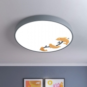 Circular Ceiling Mounted Light Modernist Acrylic LED Sleeping Room Flush Lamp with Dolphin Deco in Grey