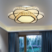 Beveled K9 Crystal Flower Flush Mount Modernist Bedroom LED Surface Mount Ceiling Light in Chrome