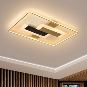 Rectangle Living Room Semi Mount Lighting Acrylic LED Modern Ceiling Mounted Fixture in Gold, Warm/White/3 Colors Light
