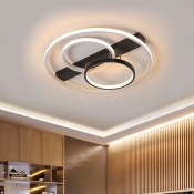 Metal Rings Flush Mount Lighting Modernist Black and White LED Semi Flush Ceiling Light in Warm/White Light, 16.5