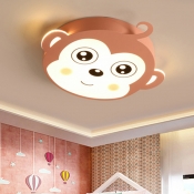 Monkey Head Shaped Flushmount Cartoon Metal Pink/Coffee Finish LED Flush Lighting for Kids Bedroom