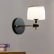 Metallic Drum Wall Light Sconce Traditional 1 Bulb Living Room Wall Mount Lamp in Black