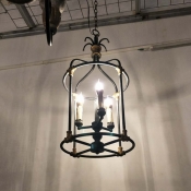 Iron Black-Gold Chandelier Pendant Birdcage 3-Head Countryside Hanging Light Fixture