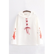 Fish Printed Lace-up Long Sleeve Relaxed Fit Harajuku Hoodie