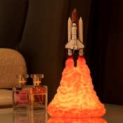 3D Printing Space Rocket Night Light Kids Plastic Beige LED Table Lamp with Charging USB Port