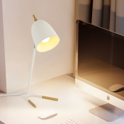 1 Light White Dome Night Table Lamp Modernism Metallic Desk Lighting with V-Shape Pedestal