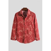 Mens Shirt Unique Paisley Flower Pattern Turn-down Collar Button-down Relaxed Fitted Long Sleeve Shirt in Red