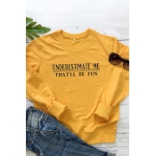 Womens Simple Letter Underestimate Me Print Long Sleeve Crew Neck Relaxed Sweatshirt