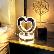 Crystal Block Heart Desk Lamp Minimalist LED Task Lighting in Stainless-Steel for Bedside, Warm/White Light