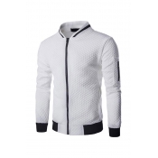 Chic Jacket Contrast Trim Pockets Stand Collar Long-sleeved Zip Closure Quilted Slim Fitted Baseball Jacket for Men