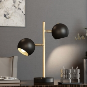 Global Bedside Night Table Lamp Metal 2 Bulbs Minimalist Desk Lighting with Round Pedestal in Black