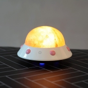Mini UFO Kids Bedside Night Lamp Solid Salt Stone Cartoon USB Charging LED Table Lighting in White
