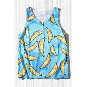 Trendy Mens Tank Top Spotted Banana Printed Mesh Sleeveless Regular Fitted Crew Neck Tank Top