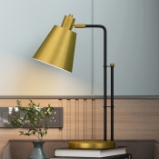 Conic Metal Table Lamp Simplicity Single Light Brass Night Lighting with Adjustable Head Design