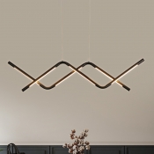 Black LED Wave Down Lighting Pendant Simple Metallic Ceiling Chandelier for Kitchen