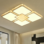 Square Petals LED Flush Light Fixture Modern Cut Crystal Chrome Close to Ceiling Lighting in Warm/White Light
